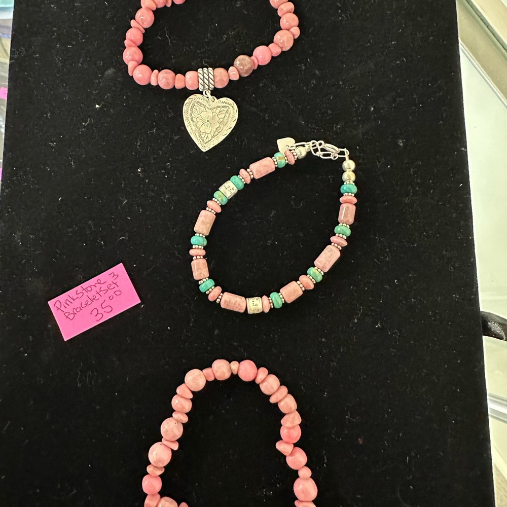 3 Rhodonite Bracelet Set CO 925 silver